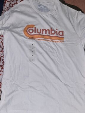 Columbia Cream Short Sleeve Tee with Orange Retro Logo